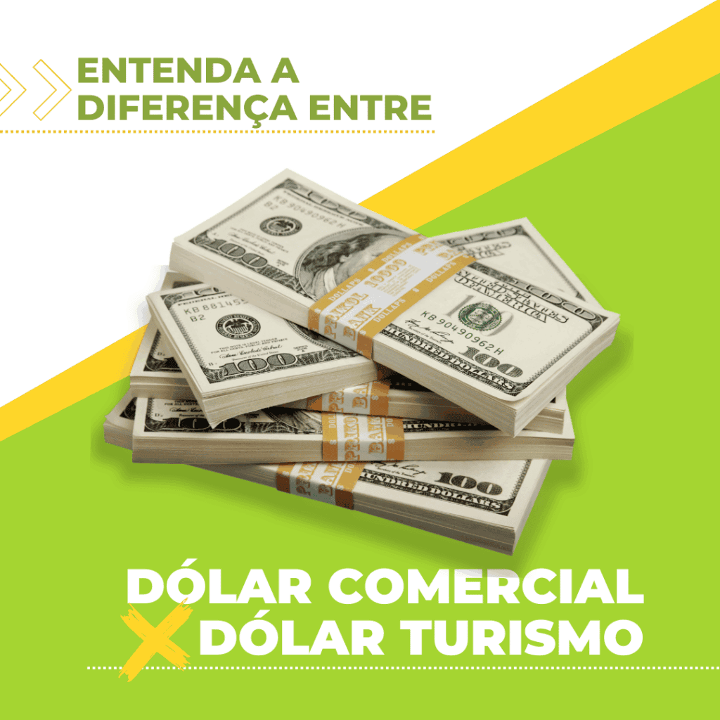 Comparação entre dólar turismo e dólar comercial para uso em espécie, cartão de crédito e conta internacional.