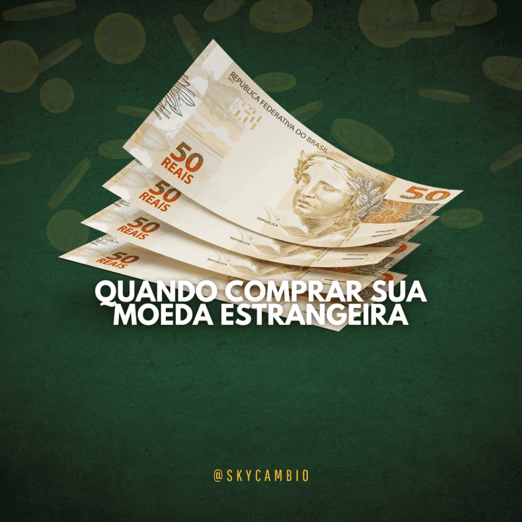 Estratégia de compra de moeda estrangeira em três etapas para reduzir risco cambial antes da viagem.