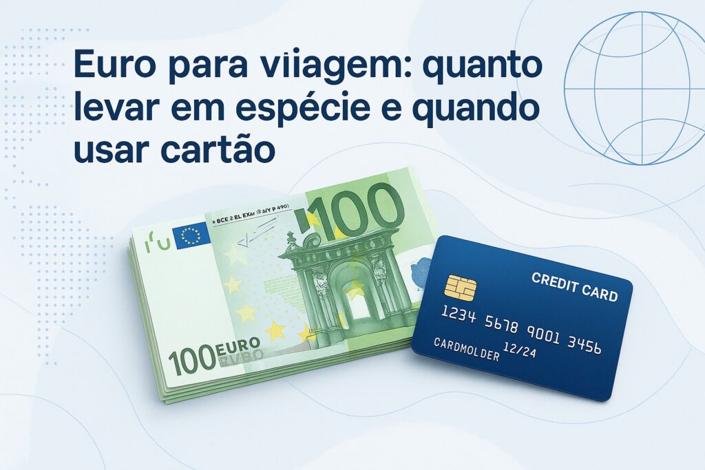 Euro para viagem com planejamento entre dinheiro em espécie cartão e conta global